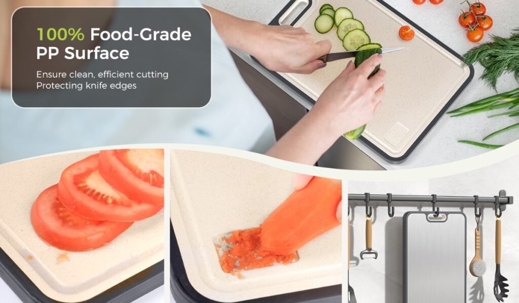 Current image: Sumzzz Titanium Cutting Board with double-sided food prep design